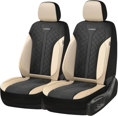 Miniatura 5 de Coverado Fundas de asiento delantero, fundas de asiento beige, 2 asientos, protectores de cuero para automóvil, paquete de 2, fundas de asiento