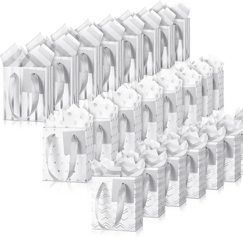 Miniatura 7 de Tenare - 24 pequeñas bolsas de regalo pequeñas de papel metálicas para fiestas, pequeñas con asas, papel de seda para joyas, envoltura de regalo