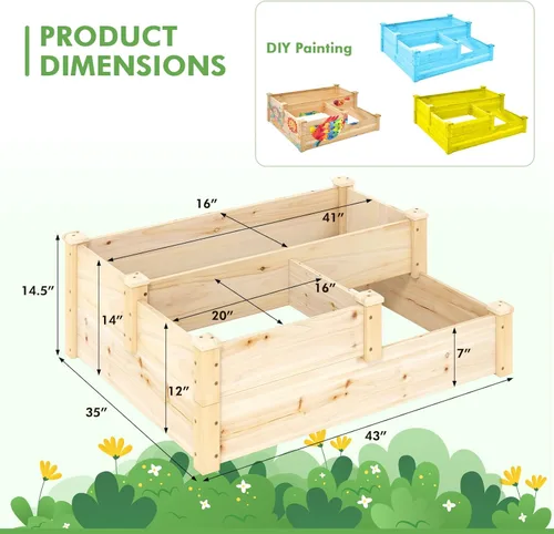 Miniatura 3 de S AFSTAR Cama de jardín elevada de 3 niveles, maceta elevada para exteriores, para verduras, frutas, hierbas, flores, kit de maceta de madera