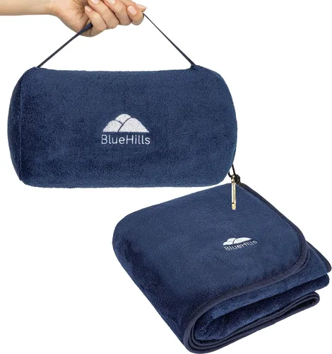 Miniatura 13 de BlueHills - Manta y almohada premium suave y alta para viajes en avión, esenciales para vuelos largos, manta larga para llevar en la bolsa con clip