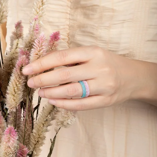 Miniatura 125 de Egnaro Anillos de boda de silicona para ella, conjuntos de novia de goma para mujer, bandas finas, diseño trenzado de hojas apilables con ranuras