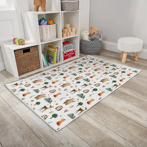 Miniatura 10 de HawSkgFub Alfombra de área de juegos de animales de selva africana para niños y niñas pequeños, elefante, jirafa, león, cebra, antideslizante, Safari