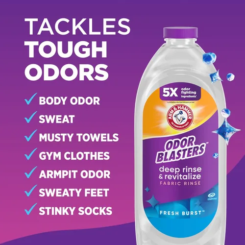 Miniatura 4 de ARM & HAMMER Odor Blasters Enjuague Profundo y Revitalizante para Telas, Aditivo para Lavandería, Elimina Sudor y Olores a Humedad, Aroma Fresh