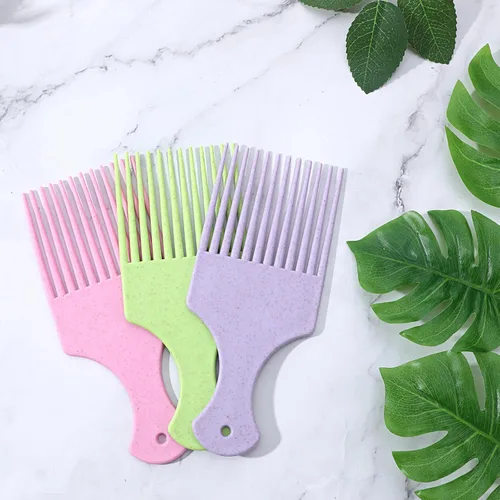 Miniatura 5 de Púas de pelo para mujer, 3 piezas, peine de plástico con dientes anchos afro para mujeres, herramientas de peinado rizado (color macarrón)