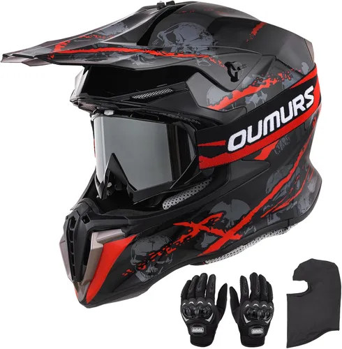 Miniatura 10 de OUMURS Casco de motocross para adultos con gafas, guantes y máscara ajustable, visera solar, casco para adultos, todoterreno, motocross, descenso