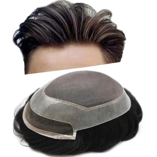 Miniatura 14 de Pieza de pelo de tupé para hombre, cabello humano real, frontal, línea capilar natural, sistema de reemplazo para hombres, unidades de cabello