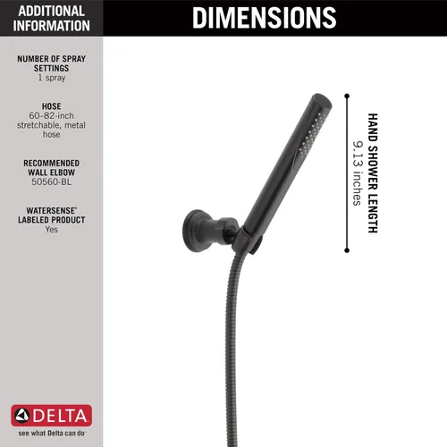 Miniatura 3 de Delta Faucet Trinsic - Ducha de mano de montaje en pared de un solo rociador, ducha de mano con manguera, cabezal de ducha de mano negro, ducha