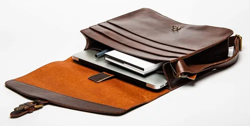 Miniatura 3 de HIDES Bolso bandolera de cuero de grano completo para computadora portátil, bandolera de viaje