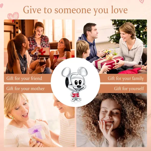 Miniatura 5 de RMMY Mickey S925 - Colgante de plata de ley para pulsera y collar para regalo de cumpleaños para mujeres y niñas, Plata esterlina, Circonita cúbica
