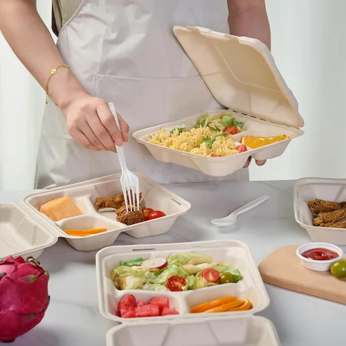 Miniatura 5 de ECOLipak Paquete de 300 recipientes con forma de ostra para llevar, 100% compostables y desechables, recipientes para llevar comida de 20,3 x 20,3 3