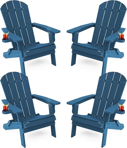 Miniatura 25 de YEFU Silla Adirondack, silla Adirondack de plástico de gran tamaño, sillas plegables para exteriores con soporte para tazas, silla de césped