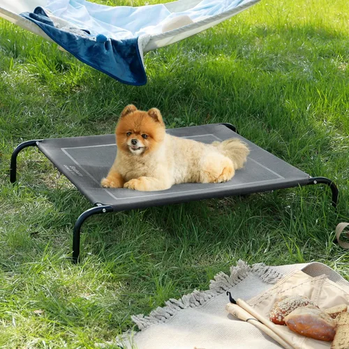 Miniatura 7 de Bedsure Camas elevadas para perros al aire libre para perros pequeños, cama portátil elevada para mascotas con hamaca para mascotas con patas Gris