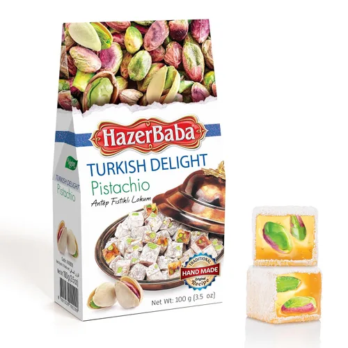Miniatura 11 de Hazer Baba Delicias Turcas con Pistacho, Caja de bocadillos gourmet, Tradicional, Bocadillo vegano, Lokum turco, Dulces únicos, Loukumi, Delicias