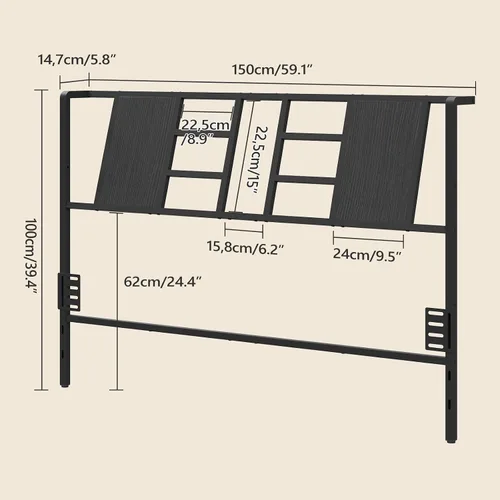 Miniatura 3 de MAHANCRIS Cabecera de cama de metal industrial con patas ajustables y adaptadores compatibles, se adapta a la mayoría de marcos de cama, color negro