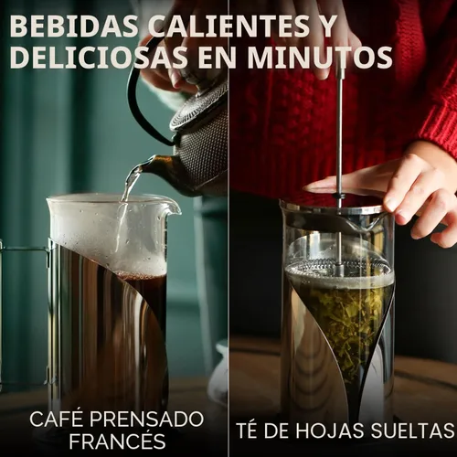 Miniatura 7 de Cafe Du Chateau Cafetera de prensa francesa de acero inoxidable de 34 onzas, prensa de café aislada fácil de usar con filtración de 4 niveles, A.