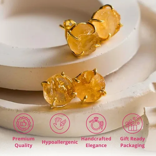 Miniatura 139 de Gempires Natural Raw Prong Setting Stud Earrings, 8-10 mm Crystals Earring, Handmade Jewelry, Gift for Her