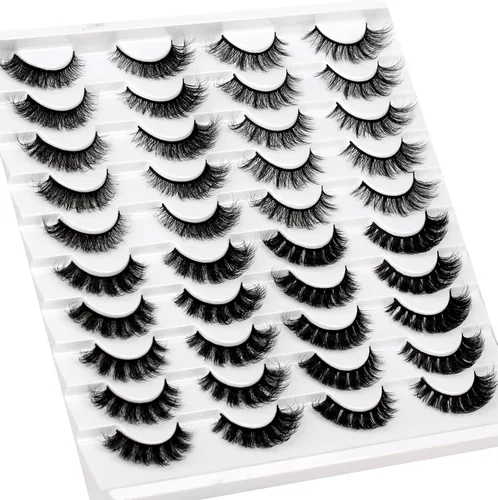 Miniatura 712 de Pooplunch - Pestañas postizas finas de visón sintético, estilo ojo de gato, naturales, cruzadas, tipo racimo, efecto 8D de volumen, tiras