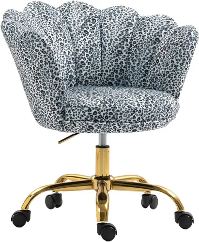 Miniatura 8 de Cómoda silla de trabajo para oficina en casa con ruedas, bonita y moderna tapizada de terciopelo con respaldo de concha, silla de escritorio