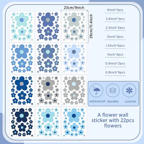 Miniatura 2 de TaoBary 288 piezas de calcomanías de pared Y2k con bonitas flores, coloridas calcomanías florales de pared de vinilo para despegar y pegar
