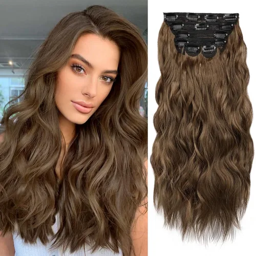 Miniatura 22 de WECAN Extensión de cabello con clip, de 20 pulgadas, mezcla de rubio ceniza y rubio decolorado, 6 piezas, extensiones de cabello largo ondulado