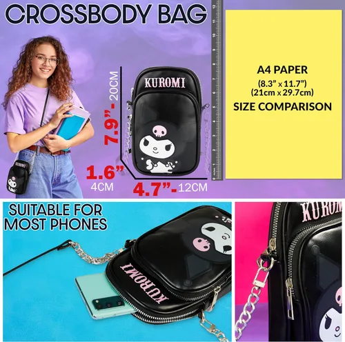 Miniatura 3 de Get Trend Bolsa cruzada para teléfono para niñas, pequeña bolsa de hombro para viajes, escuela, regalos para niñas Kuromi negro