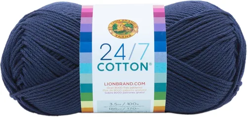 Miniatura 42 de Lion Brand Yarn, Hilo ligero mercerizado de algodón 24/7 para tejer, ganchillo y manualidades, Almirante, 1 paquete, 185 yardas de fibra natural