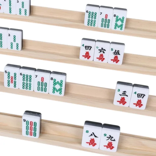 Miniatura 5 de GOTHINK Juego de 4 bandejas de azulejos de mahjong de madera, mejora tu juego de Mahjong, estantes para mahjong, tren mexicano, dominó y más