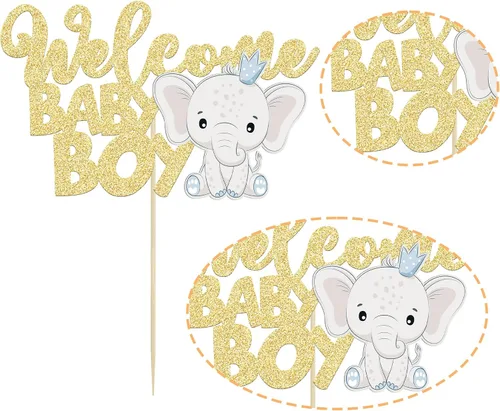 Miniatura 7 de Gyufise 1 pieza de decoración de pastel de bebé con purpurina dorada para baby shower, elefante para pasteles, decoración para recién nacidos