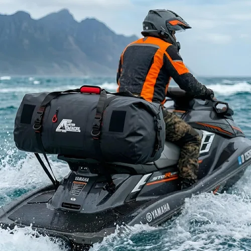 Miniatura 9 de Bolsa de lona impermeable de 60 litros – Bolsa seca de grado marino con correas de amarre para motocicleta, touring, canotaje, camping sello