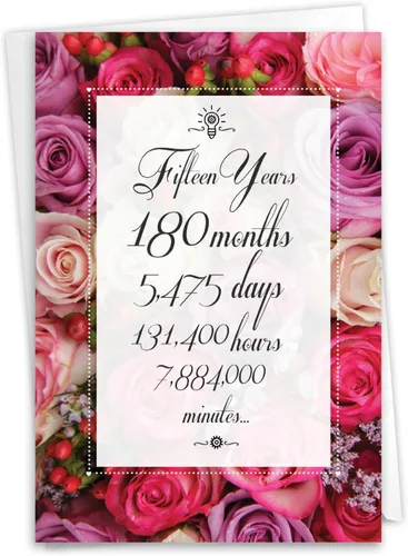 Miniatura 8 de NobleWorks - Tarjeta de felicitación del aniversario del 15º aniversario con sobre de 5 x 7 para hombres y mujeres (1 tarjeta) Pareja floral 15