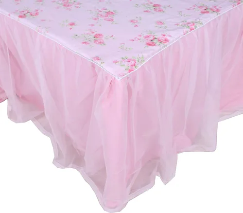 LELVA Faldas de cama con volantes de polvo, tamaño individual, con volantes de encaje y plataforma, 18 pulgadas de profundidad, algodón floral, Rosa
