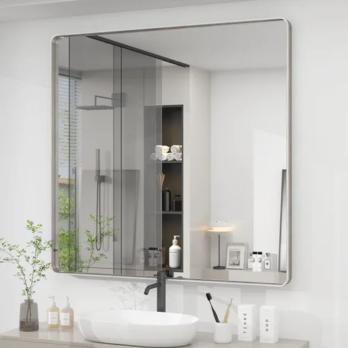 Miniatura 117 de Paquete de 2 espejos de baño con marco de metal negro de 22 x 30 pulgadas, espejo rectangular redondeado negro mate, antioxidante, se cuelga