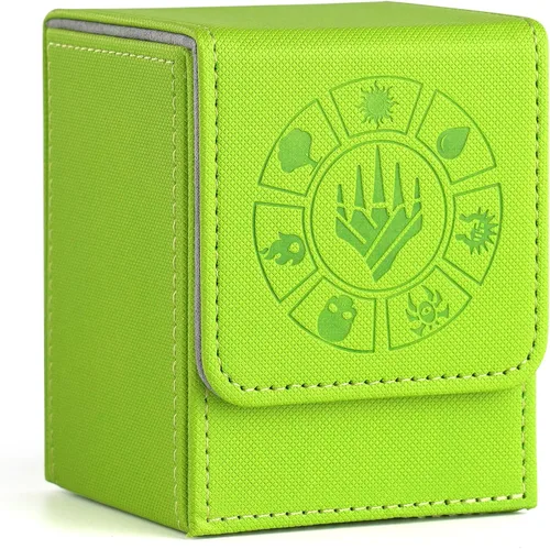 Miniatura 21 de Caja de cubierta Arkeiliy MTG con funda para 50 cartas, caja de cubierta de piel para más de 110 cartas para Magic Commander, estuches Amarillo III