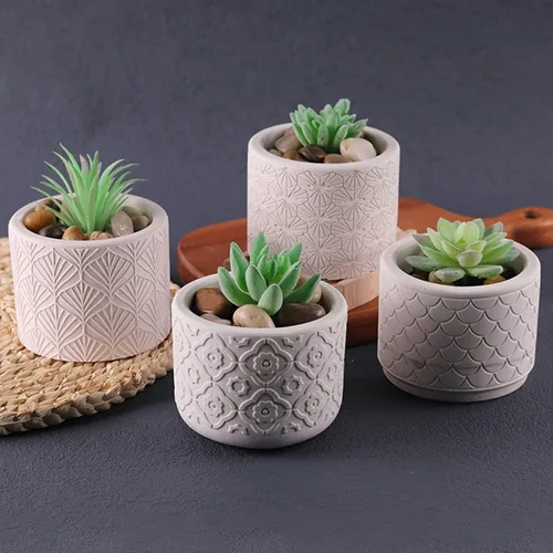 Miniatura 5 de Molde de silicona para maceta de flores redonda de hormigón con patrón vintage, molde de jarrón para plantas suculentas de yeso, molde