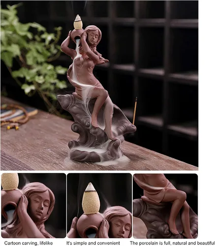 Miniatura 4 de LISAY Quemador de incienso de cascada de sirena, soporte de incienso de cerámica hecho a mano, arenas moradas, incensario para decoración del hogar