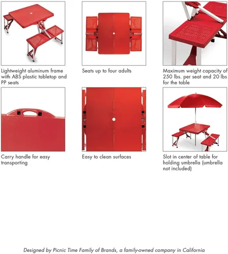 Miniatura 6 de PICNIC TIME NCAA Northwestern Wildcats - Mesa de picnic plegable para campo de fútbol, mesa de campamento para exteriores con agujero para paraguas