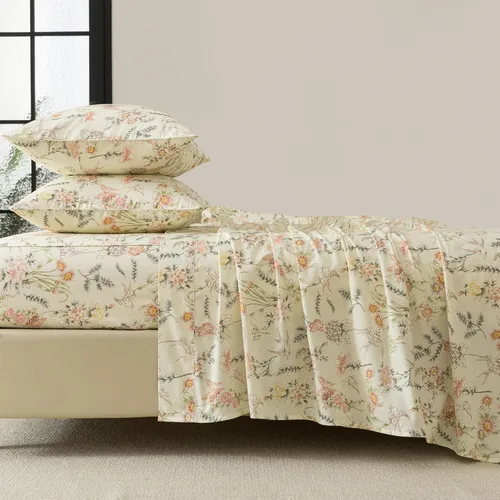 Miniatura 101 de FADFAY Juego de sábanas tamaño King, 100% algodón, elegante ropa de cama de granja con hojas verdes menta y flores blancas, sábana suave