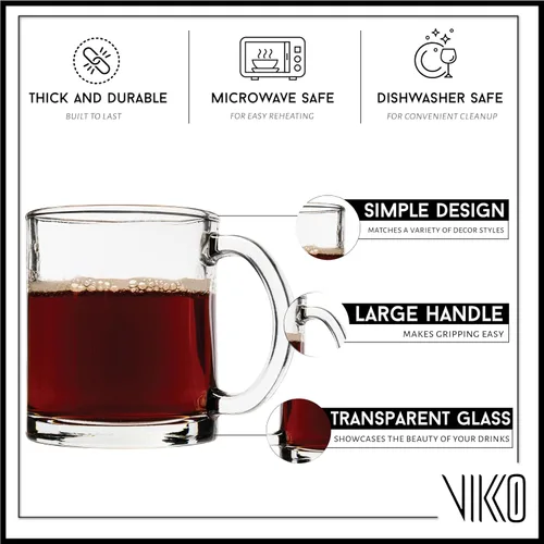 Miniatura 3 de Vikko Juego de 6 tazas de café de cristal, transparentes de 10.75 onzas, aptas para microondas y lavavajillas