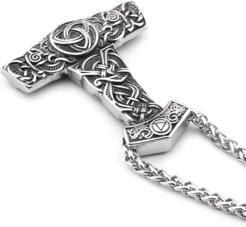 Miniatura 4 de Gungneer Triskele Triquetra Valknut Mjolnir Thors - Collar con colgante de martillo de acero inoxidable, accesorios vikingos nórdicos para hombre