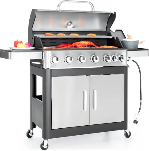 Miniatura 7 de Captiva Designs Parrilla de barbacoa de gas propano de 4 quemadores con quemador lateral y rejillas de hierro fundido esmaltado de porcelana, salida