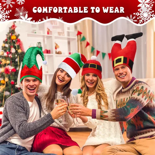Miniatura 3 de Syhood Sombreros de Navidad, gorro de árbol de Navidad de Papá Noel para fiesta, disfraz de vacaciones para adultos