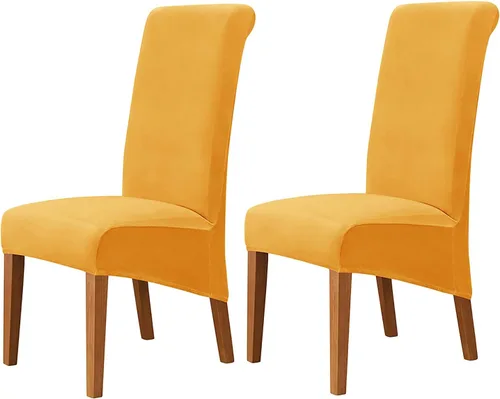 Miniatura 53 de Juego de 2 fundas de terciopelo para sillas de comedor, color beige, fundas elásticas para sillas de comedor y cocina, reutilizables, protector