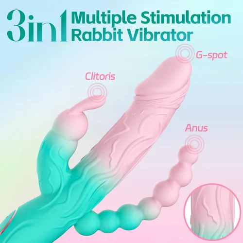 Miniatura 3 de Consoladore de punto G con forma de conejo Tuaieu, juguetes sexuales para adultos para mujeres, 3 en 1 perlas vaginales anales para clítoris, doble