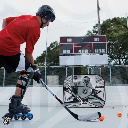 Miniatura 6 de Franklin Sports Juego de portería de hockey callejero portátil para niños + juego de tutor de tirador - Red plegable desplegable con objetivo