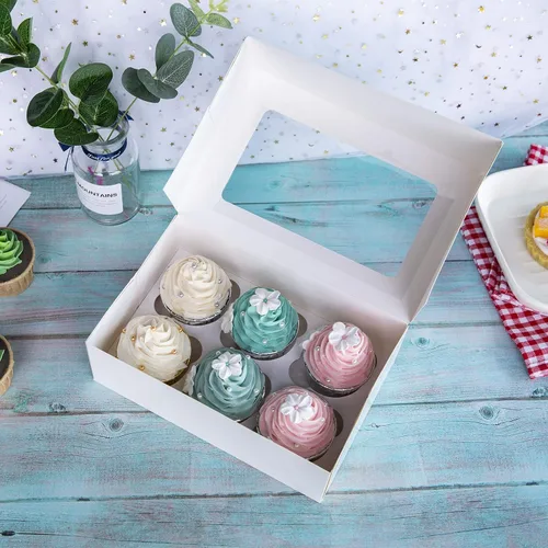 Miniatura 3 de ONE MORE Cajas para cupcakes con insertos para 6 soportes, cajas grandes de panadería estándar blancas de 9.5 x 6.3 x 3 pulgadas con ventana
