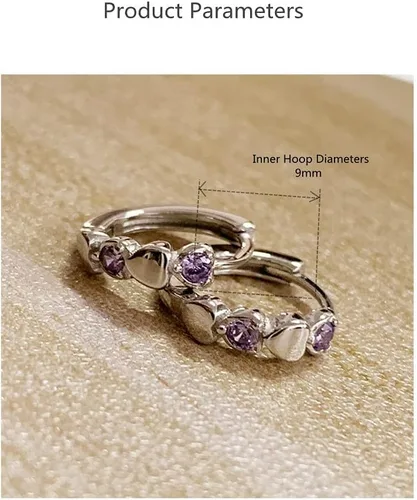 Miniatura 4 de Aretes de aro pequeños de doble corazón con circonita cúbica para mujeres, adolescentes y niñas, plata de ley 925, hipoalergénicos para orejas