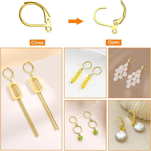 Miniatura 4 de Juego de 200 ganchos para aretes con cierre de palanca, 100 ganchos para aretes franceses, alambres hipoalergénicos, ganchos para aretes franceses