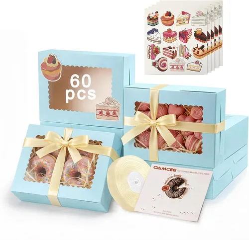 Miniatura 11 de OAMCEG Paquete de 30 cajas de galletas con ventana, 8 x 6 x 2.5 pulgadas, cajas de panadería para regalos de Navidad, postres, donas, pasteles