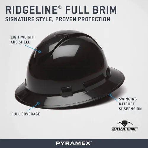 Miniatura 5 de Pyramex Ridgeline - Casco duro de ala completa, 4 puntos, con trinquete, color negro