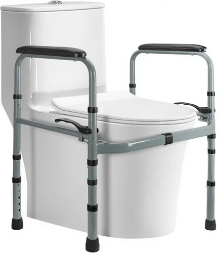 Rieles de seguridad para inodoro para personas mayores, marco de seguridad plegable ajustable con asas acolchadas, riel de seguridad de baño